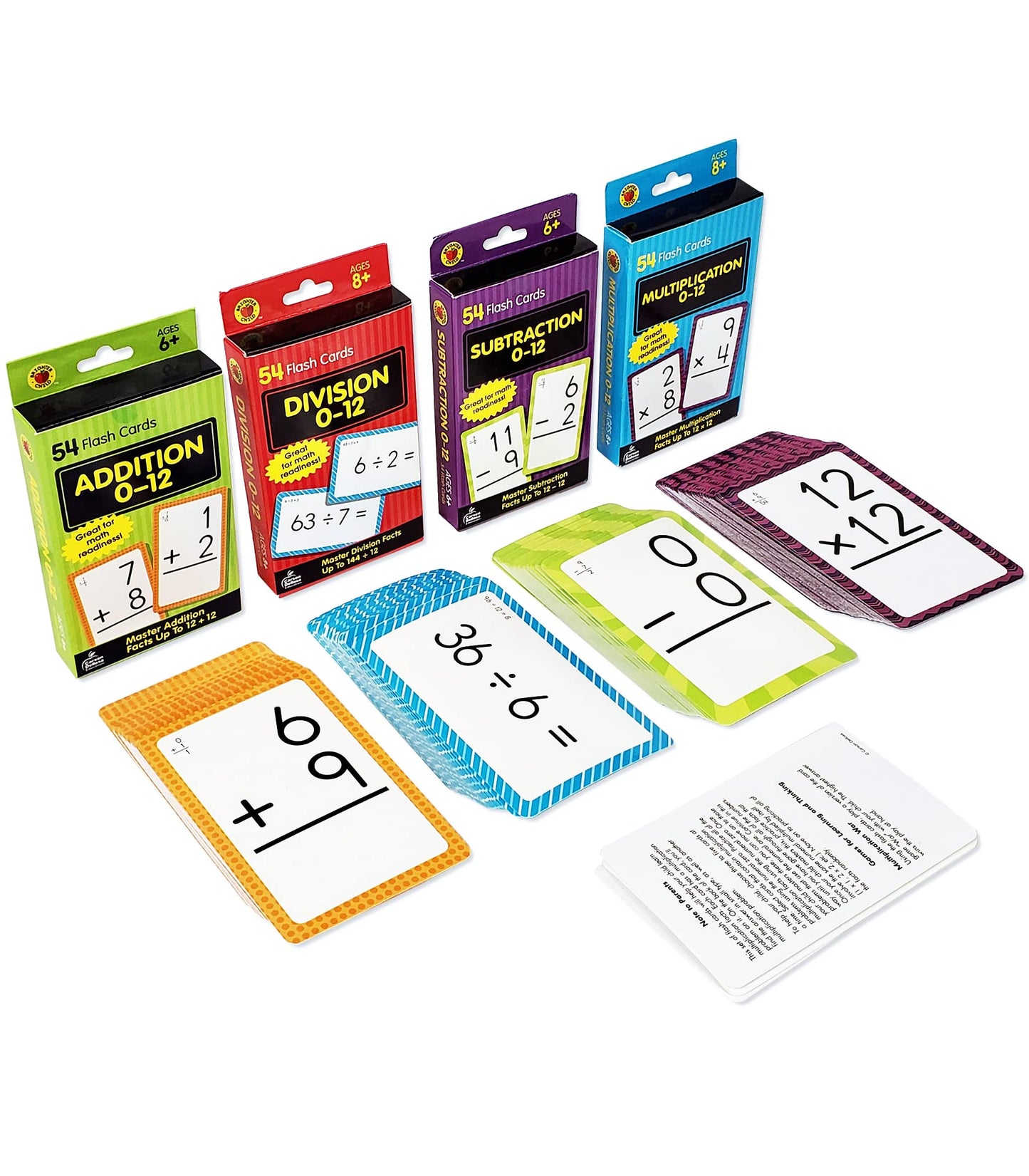 Carson Dellosa Addition, Subtraction, Division, and Multiplication Flash Cards, 4 Sets of Flashcards, Math Games for Kids 8-12, 3rd Grade Mathematics and Up (Pack of 12)