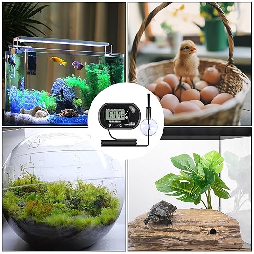 2pcs Aquarium Thermometer LCD Digital Fish Tank Thermometer with Water-Resistant Sensor Probe and Suction Cup for Turtle Incubators Terrarium Water Thermometer