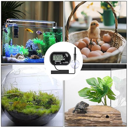 2pcs Aquarium Thermometer LCD Digital Fish Tank Thermometer with Water-Resistant Sensor Probe and Suction Cup for Turtle Incubators Terrarium Water Thermometer