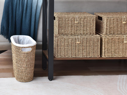 StorageWorks Wicker Waste Basket, Handwoven Seagrass Trash Can with Built-in Handles, Wicker Garbage Can for Bedroom, Bathroom, 1 Pack