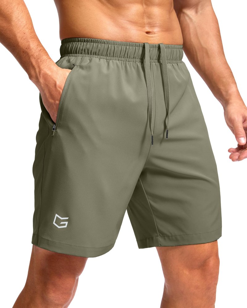 G Gradual Men's Athletic Running Shorts with Zipper Pockets Quick Dry 7"/ 5"/ 9" Workout Gym Shorts for Basketball Hiking(Sage Green,7XL)