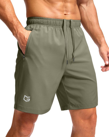 G Gradual Men's Athletic Running Shorts with Zipper Pockets Quick Dry 7"/ 5"/ 9" Workout Gym Shorts for Basketball Hiking(Sage Green,7XL)