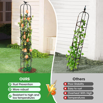 Tower Obelisk Garden Trellis for Climbing Plant，6.2FT/74.4" Rustproof Metal Potted Plant Climbing Support for Indoor Outdoor Flowers Vegetable Fruits Vines Support （1pcs）