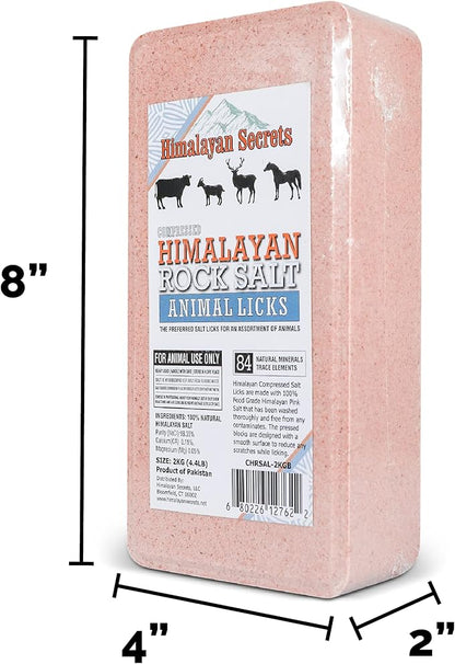 Salt Block for Deer & Horses – Compressed Mineral Salt Lick for Livestock, Cattle & Goats – Himalayan Secrets Pink Rock Salt Block (4.4LB/2KG, Block)