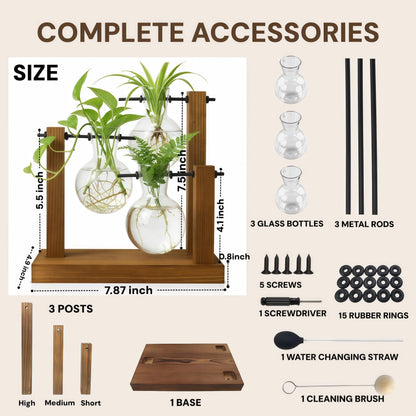 Plant Propagation Station with Glass Propagation Vases, Plant Propagation Jars in Wooden Stand, Hydroponic Vase for Plant Cuttings, Decorative Propagation Station for Home Desk Office