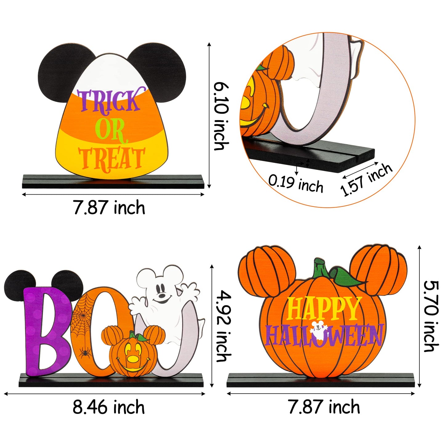 Andi Cppss 3PCS Halloween Mouse Wooden Table Centerpieces, Trick or Treat Sign Table Top Decor, Boo Sign Table Centerpiece for Halloween, Happy Halloween Mouse Pumpkin Table Topper for Party Supplies