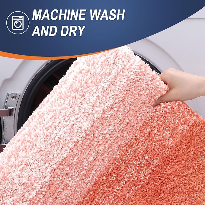 OLANLY Bathroom Runner Rugs Mat 59x20, Extra Soft Absorbent Microfiber Bath Rugs, Rubber Backing, Quick Dry, Washable Long Bath Mats for Bathroom Floor, Tub and Shower, Home Decor Accessories, Coral