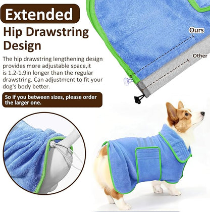 Soft Dog Bathrobe Fast Drying Dog Coat, Super Absorbent Dog Towels for After Bath, Microfiber Pet Robe Adjustable Collar & Belly Warm Keeping Dogs Coat for Pet Dogs & Cats (Blue, 3X-Large)