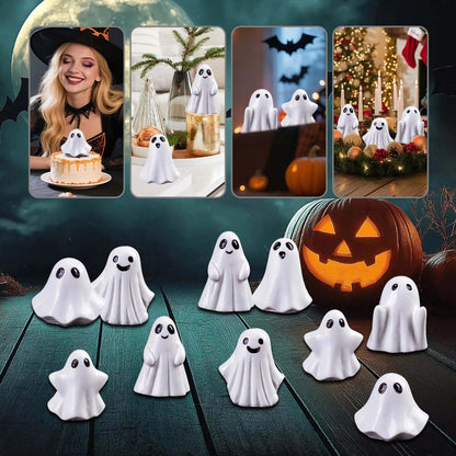 SHIFANQI 60pcs Mini Halloween Ghost Figurines, Small Resin Ghost Statues Miniature Decorations, 6 Styles Cute Spooky Ghost Figures for Tiered Tray Cake Topper Halloween Party Supplies