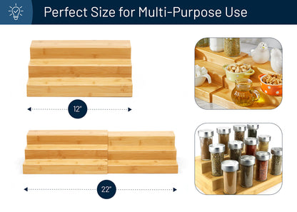 RoyalHouse Bamboo Expandable Spice Rack Organizer, 3-Tier Adjustable Kitchen Cabinet, Countertop Display Shelf, Space Organizer for Kitchen and Bathroom