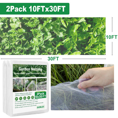 GonLei Garden Netting 2Pack 10X30FTPlants Garden Mesh Berry Netting Outdoor Mosquito Net,Garden Bed Fruit Tree Blueberry Shrubs Netting Plant Covers Row Vegetables Protection Barrier Net