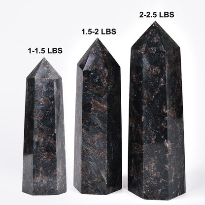 MOGEMT Large Astrophyllite Quartz Healing Crystal Tower Black Firework Stone Obelisk 6 Faceted Single Point Wand Reiki Chakra Meditation Therapy 1.5-2.0 LBS