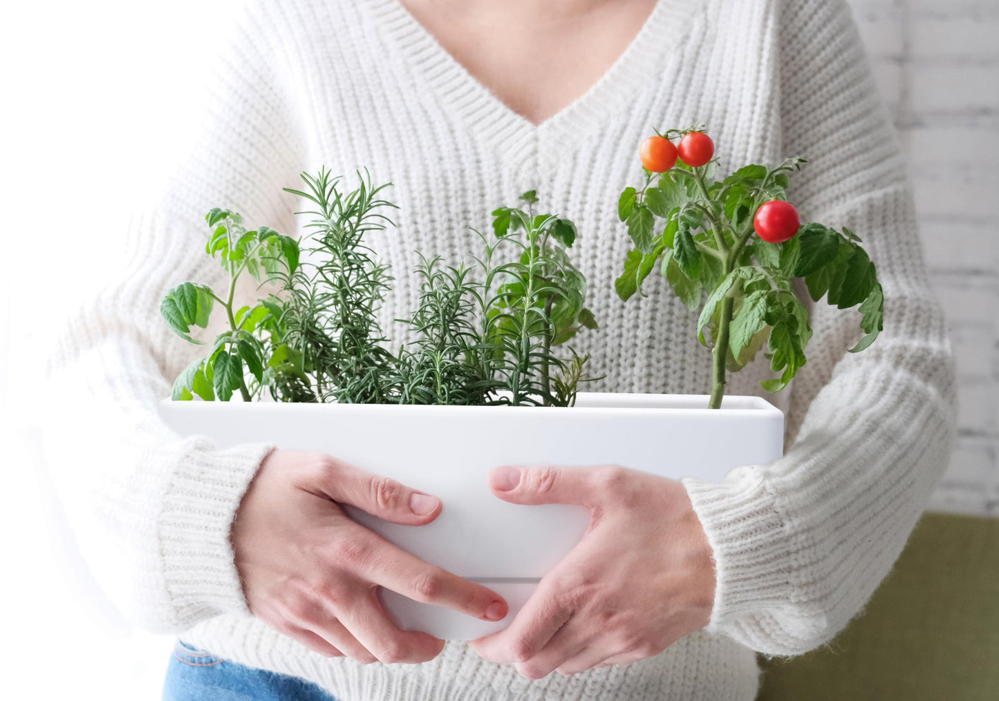 D'vine Dev 12 Inch Window Box Planter, Rectangle Plastic Herb Planter with Drainage Holes and Saucer, Indoor Succulent Cactus Vegetable Pot for Windowsill, Garden Balcony, White, Set of 2, 76-X-A-2