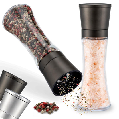 ZOLMER® Premium Gunmetal Salt and Pepper Grinder Set | Large Manual Ceramic Grinder - Big Black Pepper Mill, Salt Grinder, and Chili Mill [No Spices Included]