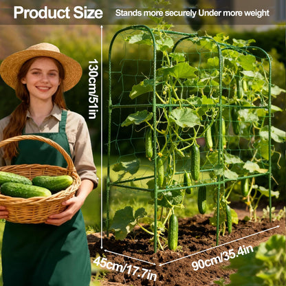 Garden Cucumber Trellis for Climbing Plants, Outdoor Metal Garden Arch Trellis, Plant Support for Vegetables Tomato Trellis Raised Garden Bed (Green, 31.5" Lx21.6 Wx47.2 H-S)