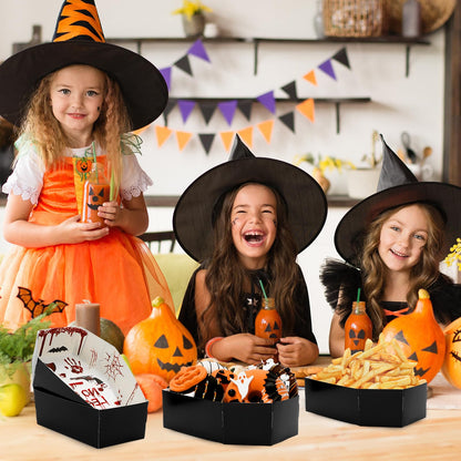 JarThenaAMCS 100Pcs Halloween Coffin Snack Trays Bloody Paper Food Trays Scary Handprint Bat Skull Coffin Boxes for Halloween Trick or Treat Party Food Storage Serving Supplies