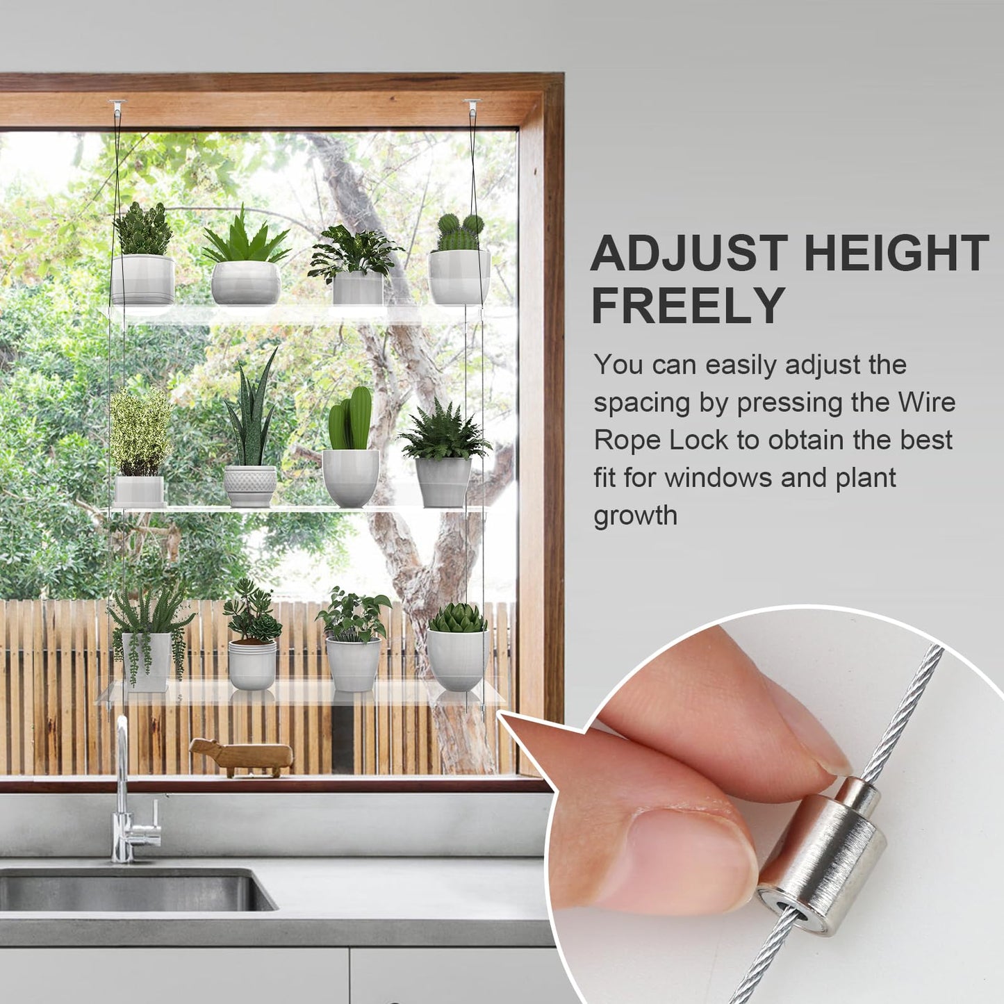ZerzSemp 3-Tier Hanging Clear Plant Shelves for Windows, Acrylic Window Wall Plant Stand Shelf for Kitchen Indoor Gardens, Flower, Herb, Seedling Organization, and Pots Display, 16 Inch per Tier