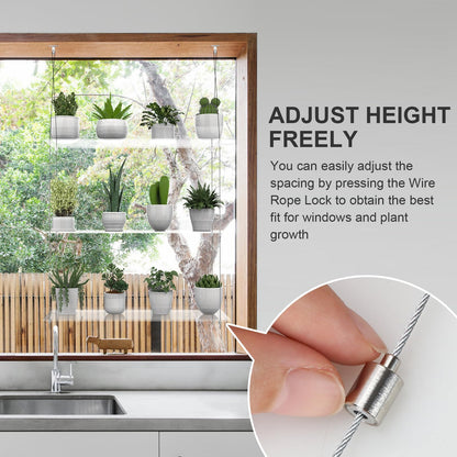 ZerzSemp 3-Tier Hanging Clear Plant Shelves for Windows, Acrylic Window Wall Plant Stand Shelf for Kitchen Indoor Gardens, Flower, Herb, Seedling Organization, and Pots Display, 16 Inch per Tier