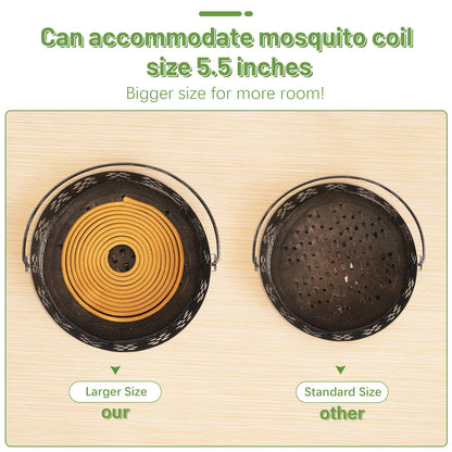 Whiidoom Portable Iron Mosquito Coil Holder with Handle Round Heat-Resistant Incense Holder (Bronze)
