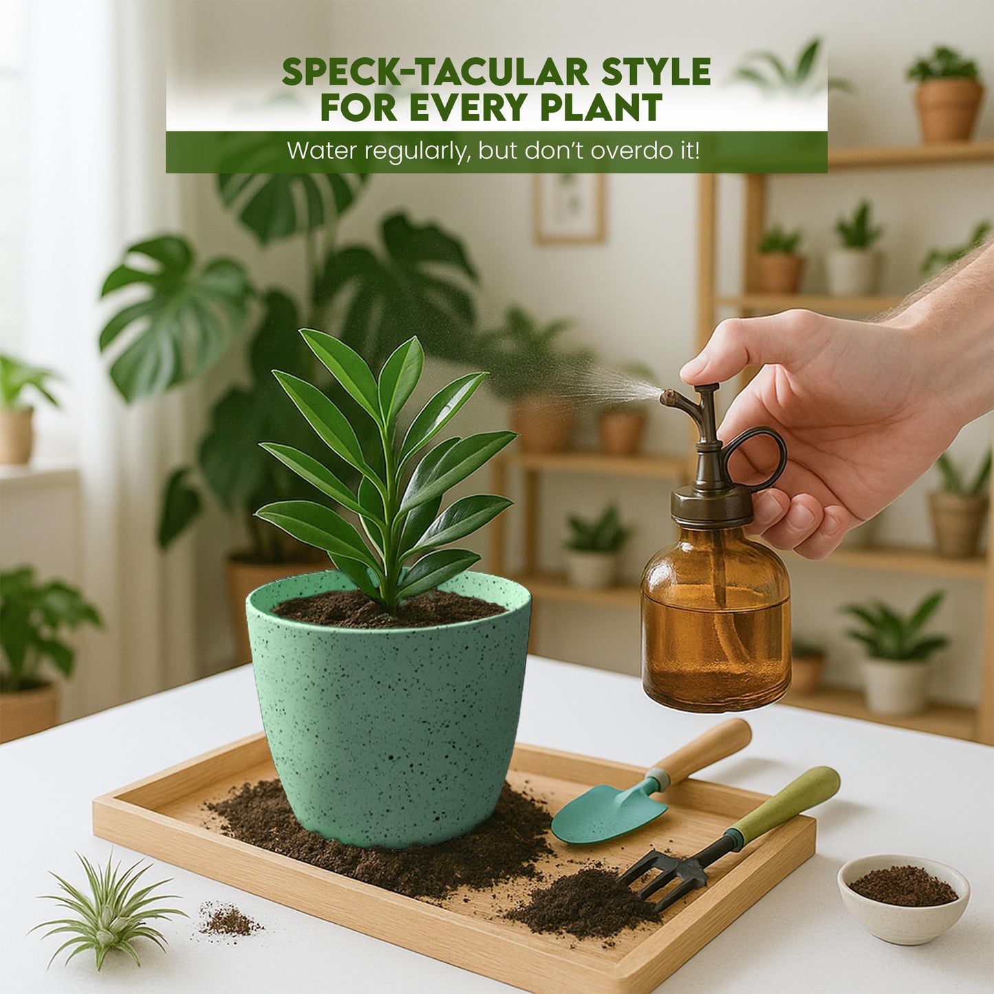Utopia Home - Spotty Plant Pots Indoor with Drainage - 7/6.6/6/5.3/4.8 Inches Flower Pots - 10 Pack Plastic Planters - Ideal for Stocking Stuffers - (Speckled Mint, Pack of 10)