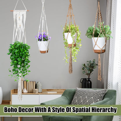 Hoteam 12 Pcs Macrame Plant Hangers Macrame Hanging Planters for Indoor Plants Handmade Boho Hanging Baskets Flower Pots Holder for Outdoor Home Wall Decor(Beige, Brown)