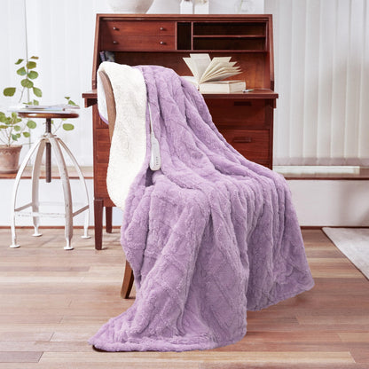 Heated Blanket-Electric Blanket,50"x60" Soft Heated Throw Blanket with 5 Heating Levels & 3 Hours auto-Off,Over-Heat Protection Fast-Heating,Machine Washable（Purple）