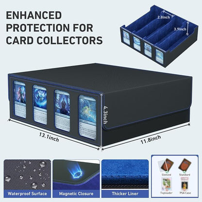 4-Row Trading Card Storage Box, Bulk Cards Case for 3200+ Mtg tcg Magic Playing Game Card Organizer, Commander Deck Box with 4 Supports & 24 Dividers & Strap