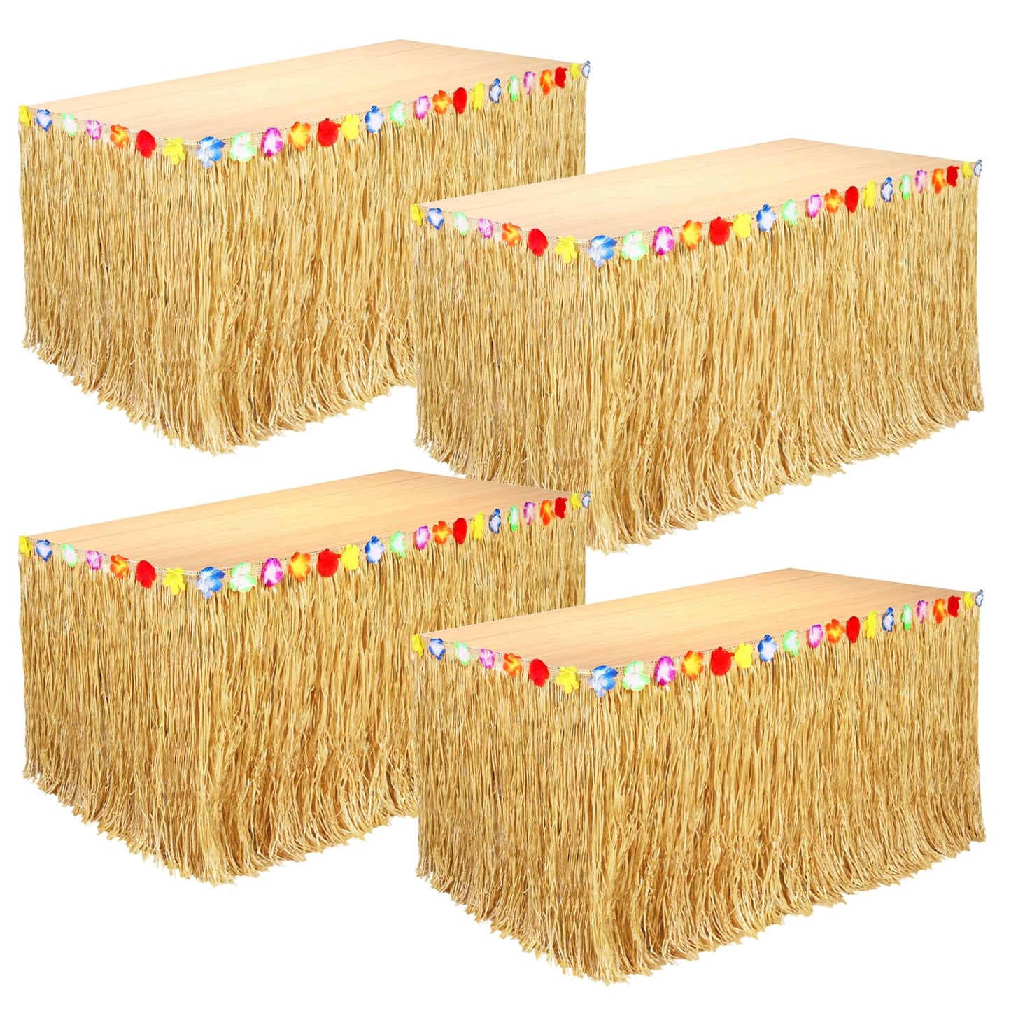 4 Pack Table Skirt Luau Party Decorations, Flower 53.2" X 29.5" Grass Table Skirts for Luau Party Summer Tropical Hawaiian Party Decorations (B-4 Pack)