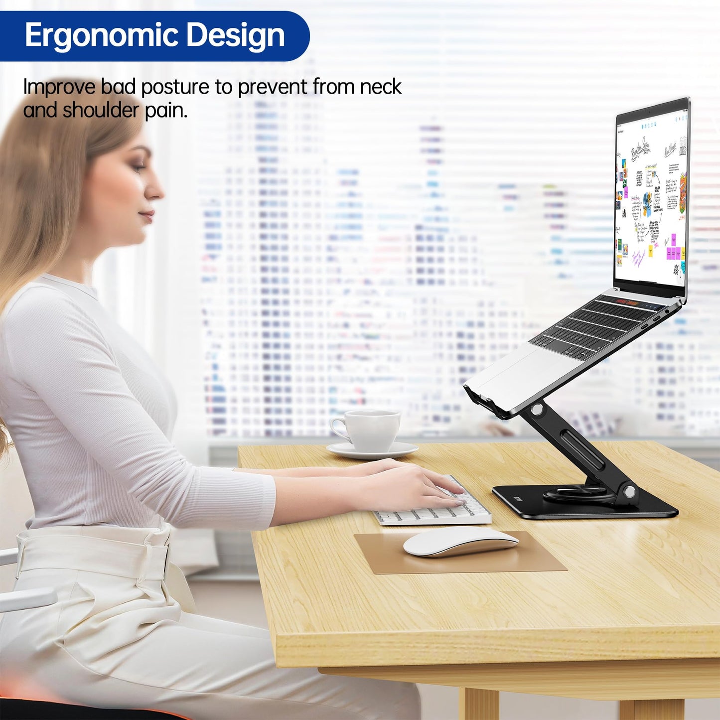 BESIGN LS11 Laptop Stand with 360° Rotating Base, Ergonomic Adjustable Notebook Riser, Foldable Computer Holder Compatible with 10-14" Laptops (Black)