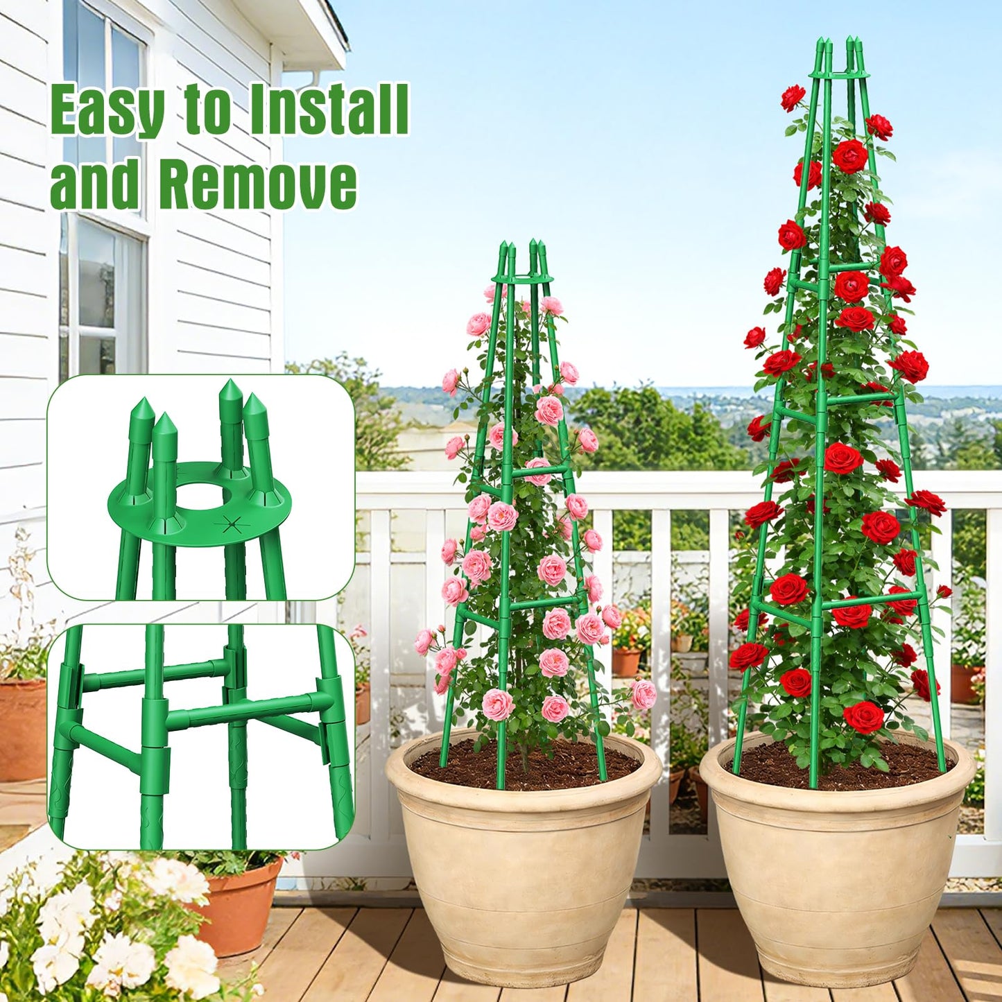 4 Pack 64" Tall Adjustable Obelisk Garden Trellis for Climbing Plants, Rust-Proof Pe Coated Metal Plant Trellis Support for Raised Beds, Potted Vines, Cucumbers, Tomatoes, Indoor Outdoor Use (4 Pack)