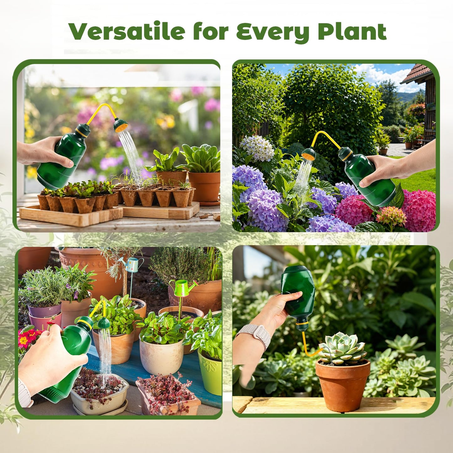 2 Pack Small Watering Can, 2 in 1 Spray Head Functionality, 450ML Squeeze Garden Plant Watering Can for Seedlings Indoor/Outdoor Plants(Green)