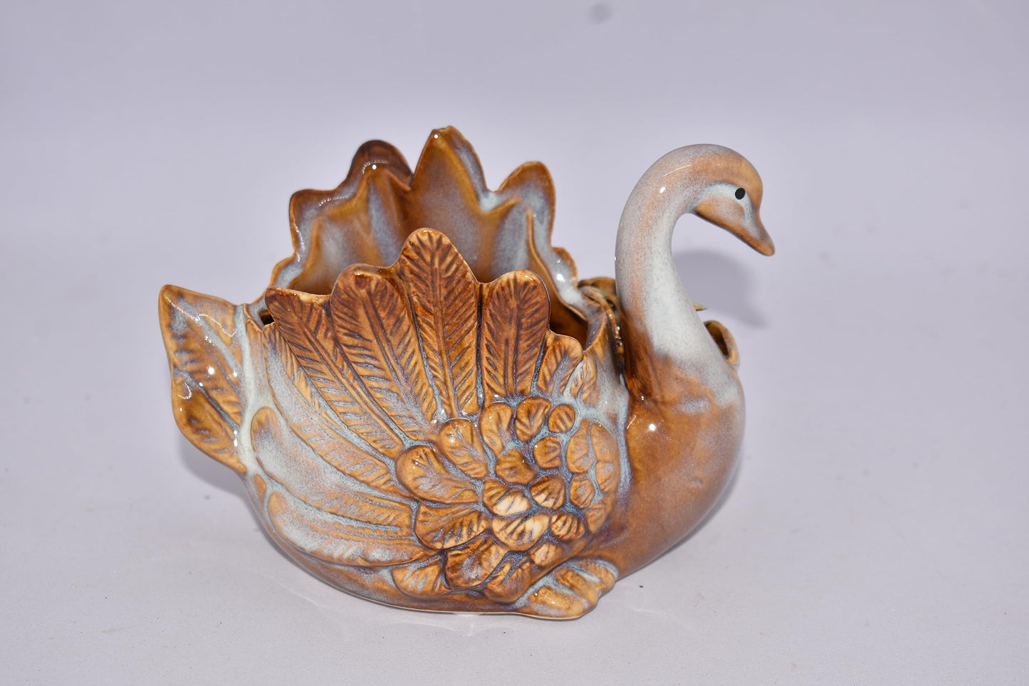 New Beautiful 5" White Swan Bird with Raised Flowers and Leaves Reactive Glaze Plant, Succulent, Cactus Planter Pot,Air Plant, Bamboo