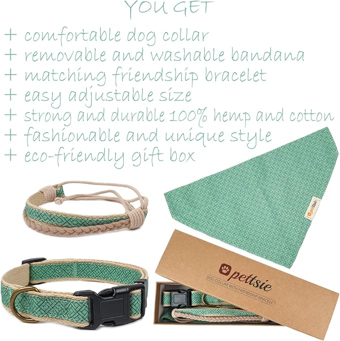 Pettsie Hemp Dog Bandana Collar & Matching Owner Friendship Bracelet | Adjustable, Durable Hemp & Soft Cotton, Matching Friendship Bracelet, Designed for Dog Lovers