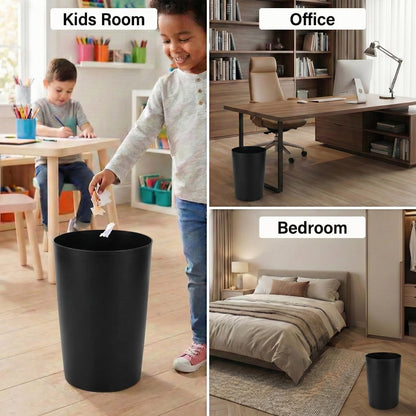 Mini Waste Basket - Durable Small Plastic Garbage Trash Can Bin - Lidless Open-Top, Slim Profile for Compact Spaces - Suitable for Home, Bathroom, Office, Bedroom, Kitchen and More, Black