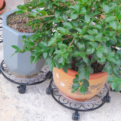 lucpur 6 Pack Metal Plant Stand with Wheels 13.5 Inch Plant Caddy with Wheels Heavy Duty Wrought Iron Rolling Plant Stand Plant Dolly Plant Rollers Plant Cart Plant Mover with 6 Pack Plant Saucers