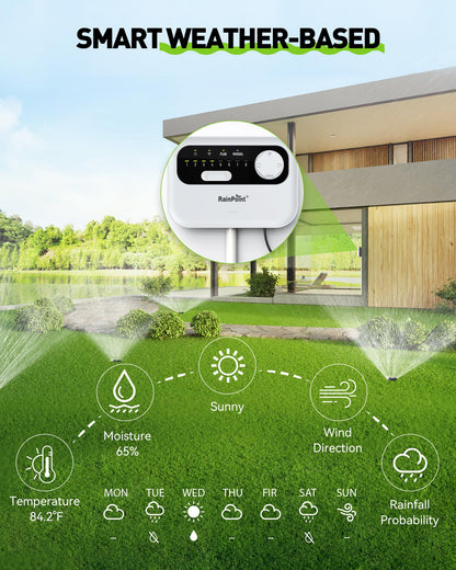 RAINPOINT Sprinkler Controller 8 Zone, Local Weather-Based Smart Irrigation Controller, WiFi Sprinkler Timer for Sprinkler System,Yard,Lawn