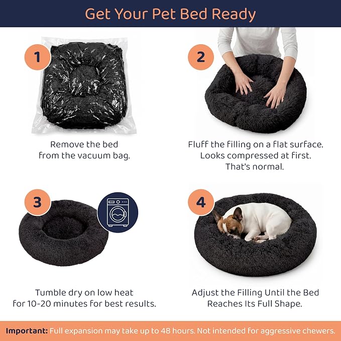 Donut Dog Bed - Premium Comfort for Anxiety Relief - Fluffy & Calming Design with Ultra-Plush Support | Cozy Round Dog Bed with Super Soft Circle Style (Black, Medium)