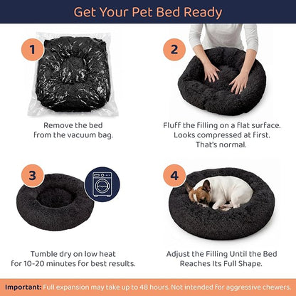 Donut Dog Bed - Premium Comfort for Anxiety Relief - Fluffy & Calming Design with Ultra-Plush Support | Cozy Round Dog Bed with Super Soft Circle Style (Black, Large)