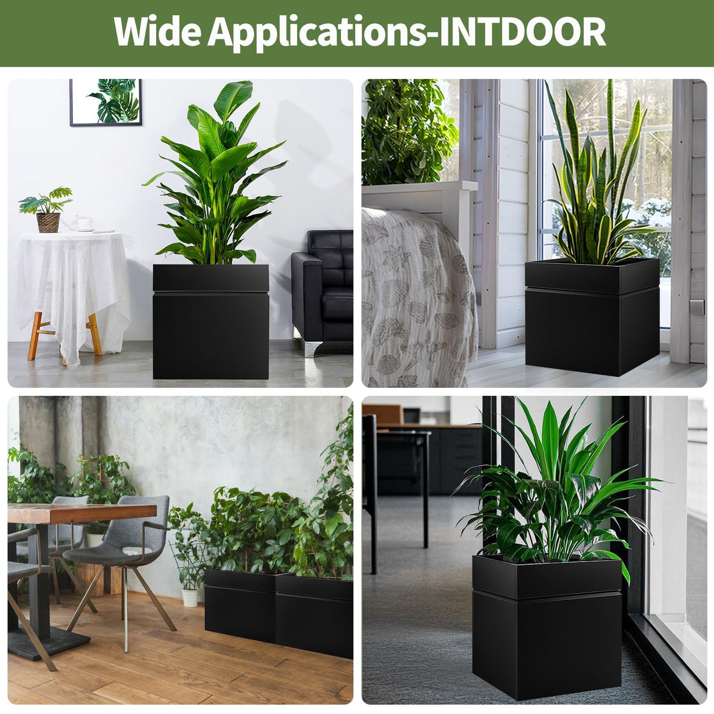 HONYTA Matel Planter Box 17" L x 17" W x 18" H, Cube Heavy Duty Powder Coating Steel Planters with Drainage Hole, Indoor Outdoor All-Weather Use for Home, Porch, Patio, Hotel(Black)