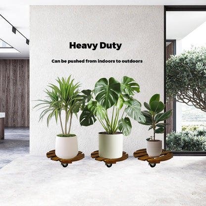 Jenloou 2 Pack Plant Caddy with Wheels, 12 Inch Rolling Plant Stand Heavy Duty with Metal Lockable Casters, Wooden Plant Dolly for Outdoor Indoor, Large Flower Pot, Patio (12inch-2 pack)