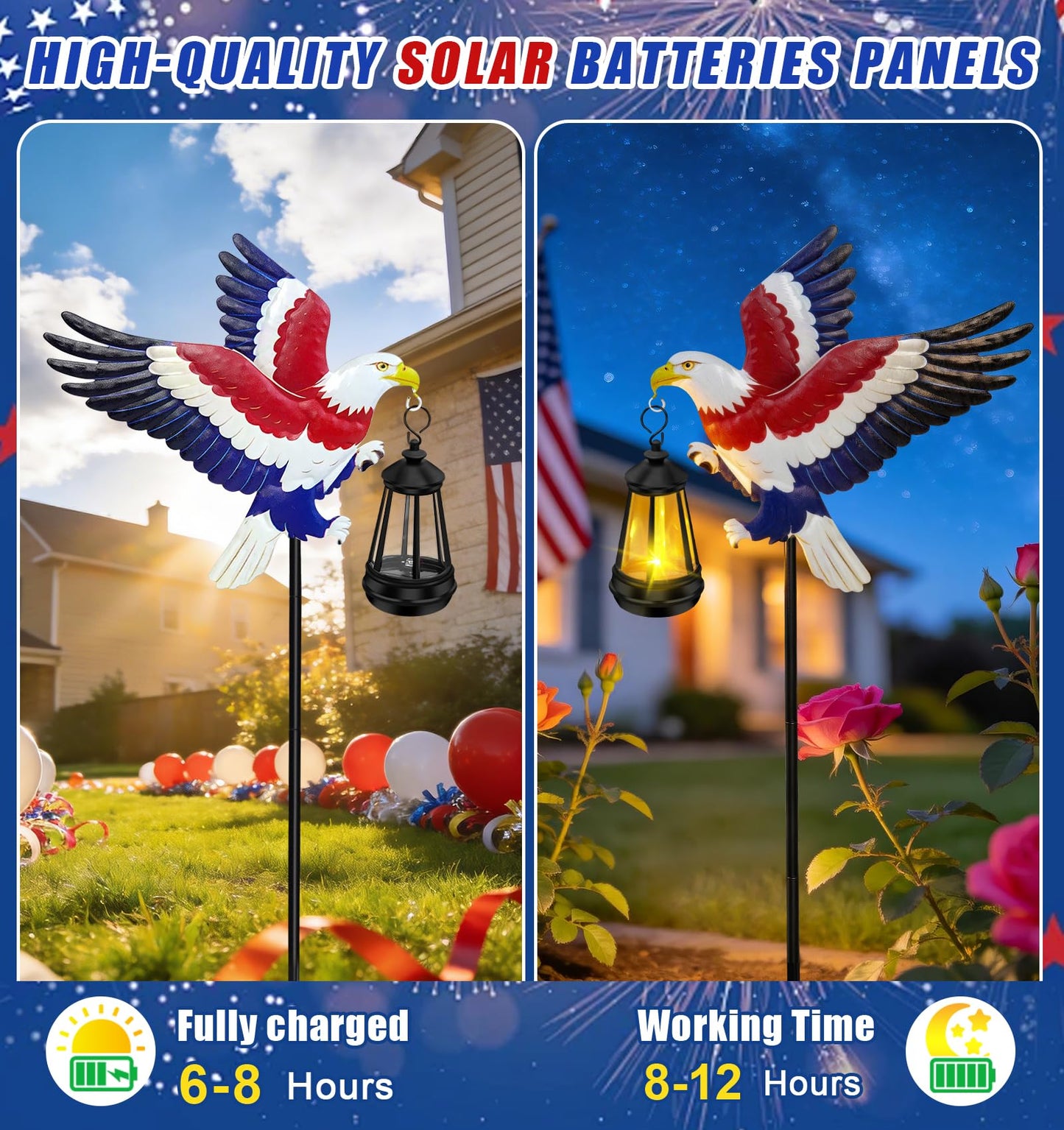 250th Anniversary 2 Packs USA Eagle with Solar Lights Patriotic Memorial Day Decor,29.9in Eagle Metal Garden Stakes 4th of July Decorations Outdoor Memorial Day,Independence Day Gifts for Yard Patio
