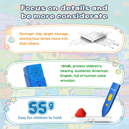 Qiaojoy Bilingual Interactive for Kids Talking USA Map for Kids Learning, Geography Toys Games Educational Electronic Map Christmas Personalized Gift/Toys for 4 5 6 7 8 9 10 Year Old Girls/Boys