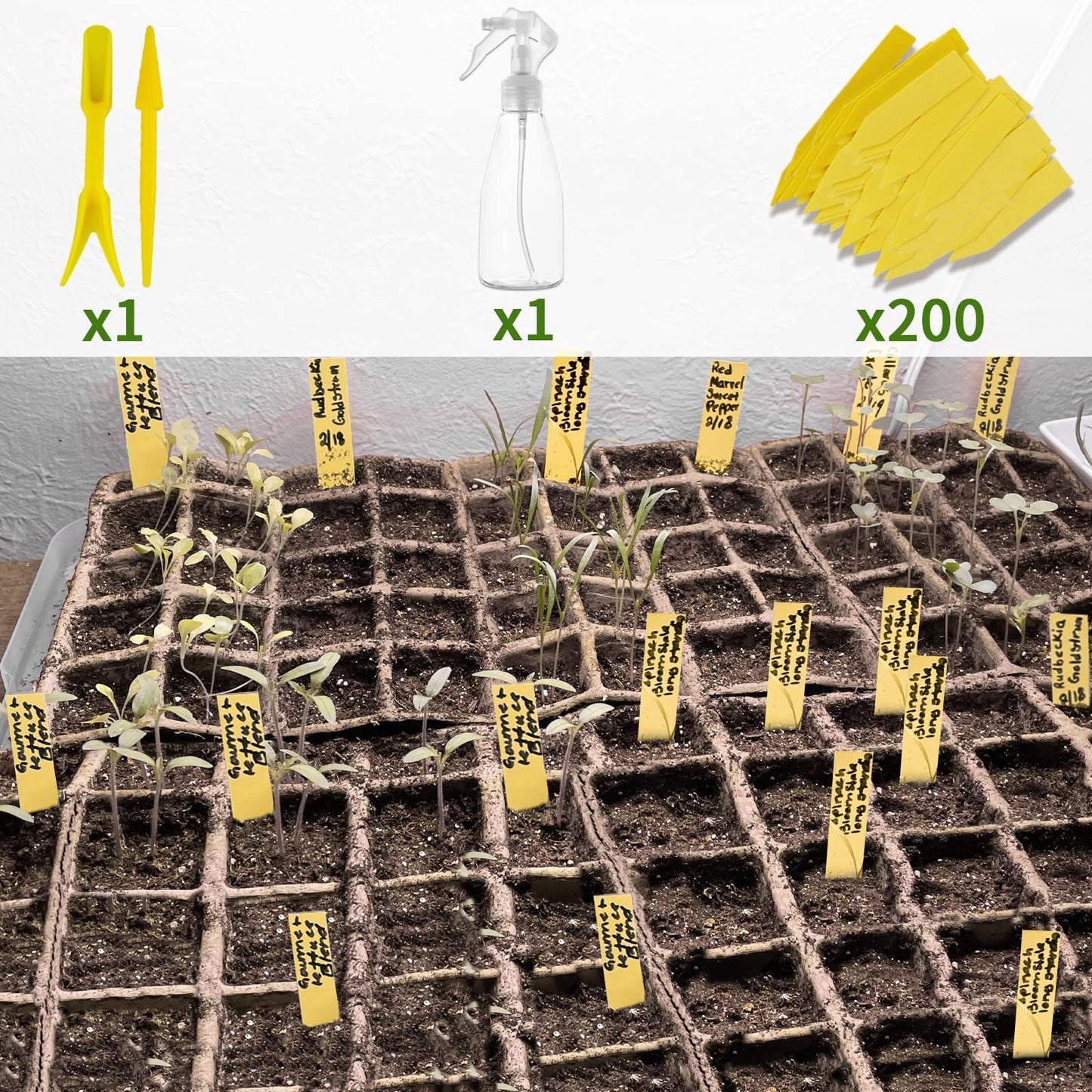SYITCUN 320 Cells Seed Starter Tray, 20 Pack Seed Starter Kit, Peat Pots for Seedlings with 200 Plant Labels, 2 Seed Planting Tool and 1 Spray Bottle
