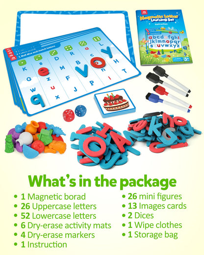 Coogam Preschool Alphabet Learning Activities, Magnetic EVA Letters Matching & Handwriting Game, Educational ABC Recognition with 6 Pattern Cards, Phonic Manipulatives Toys for Kids Age 3+