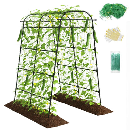7Ft Garden Arch Trellis for Climbing Plants Outdoor, Heavy Duty Coated Metal Cucumber Trellis for Raised Beds, Tall Steel Gardening Arbor for Vegetables, Tomatoes, Grape, Bean (83’’ x 49’’ x 63’’)