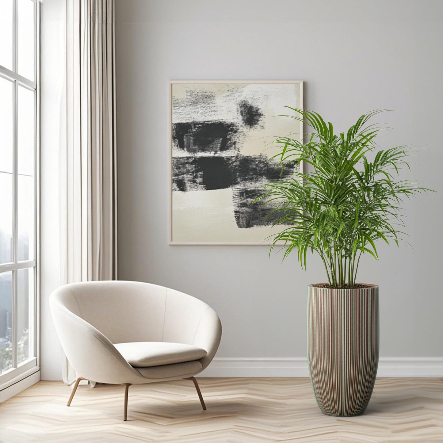 Humid Jade Tall Round Concrete Planter – 24 Inch Tall Mineral-Toned Surface Plant Pot with Drainage Hole and Plug, Ideal for Succulents, Flowers and Trees for Porch, Patio or Home, Verdigris Mist