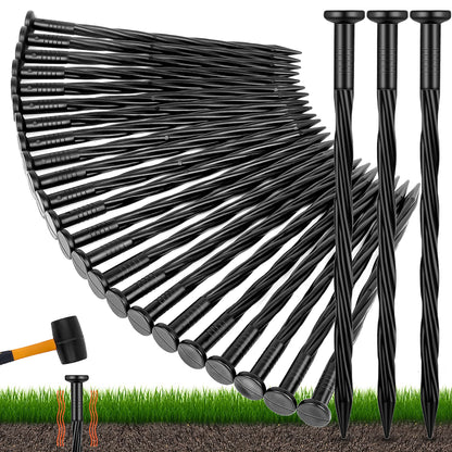 NEUERMOND 200 Count Plastic Landscape Edging Anchoring Stakes 8-Inch Garden Lawn Yard Landscaping Spikes for Paver Edging, Weed Barrier, Tent, Artificial Turf & More