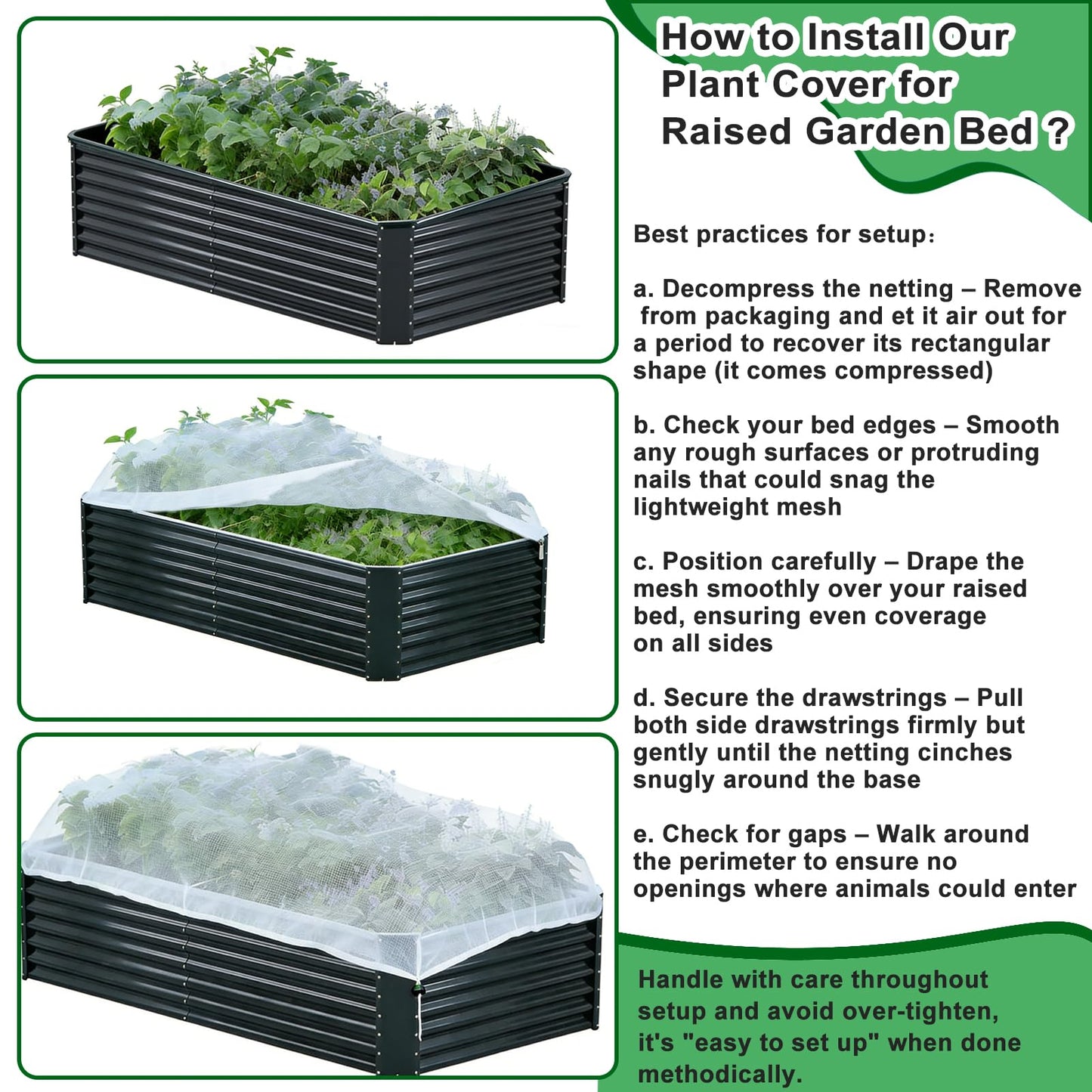 2 Pack Garden Netting for Raised Beds, Fine Mesh Bird Netting Barrier Screen with Zipper Drawstring Garden Bed Plant Cover for Protect Vegetable Fruits Crop from Animals Pest Insect, 4.3×2.3×2Ft