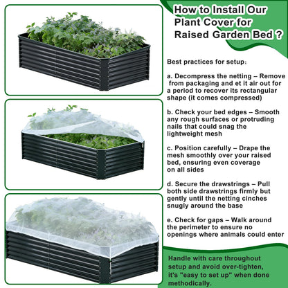 1 Pack Garden Netting for Raised Beds, Fine Mesh Bird Netting Barrier Screen with Zipper Drawstring Garden Bed Plant Cover for Protect Vegetable Fruits Crop from Animals Pest Insect, 4.3×2.3×2Ft