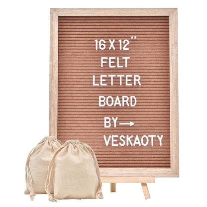 Felt Letter Board with 402 Letters, Numbers & Symbols - 12 x 16 inch Large Changeable Message Board with Wooden Frame Wall Mount Hook, 2 Canvas Bags, Wood Stand (Brown)